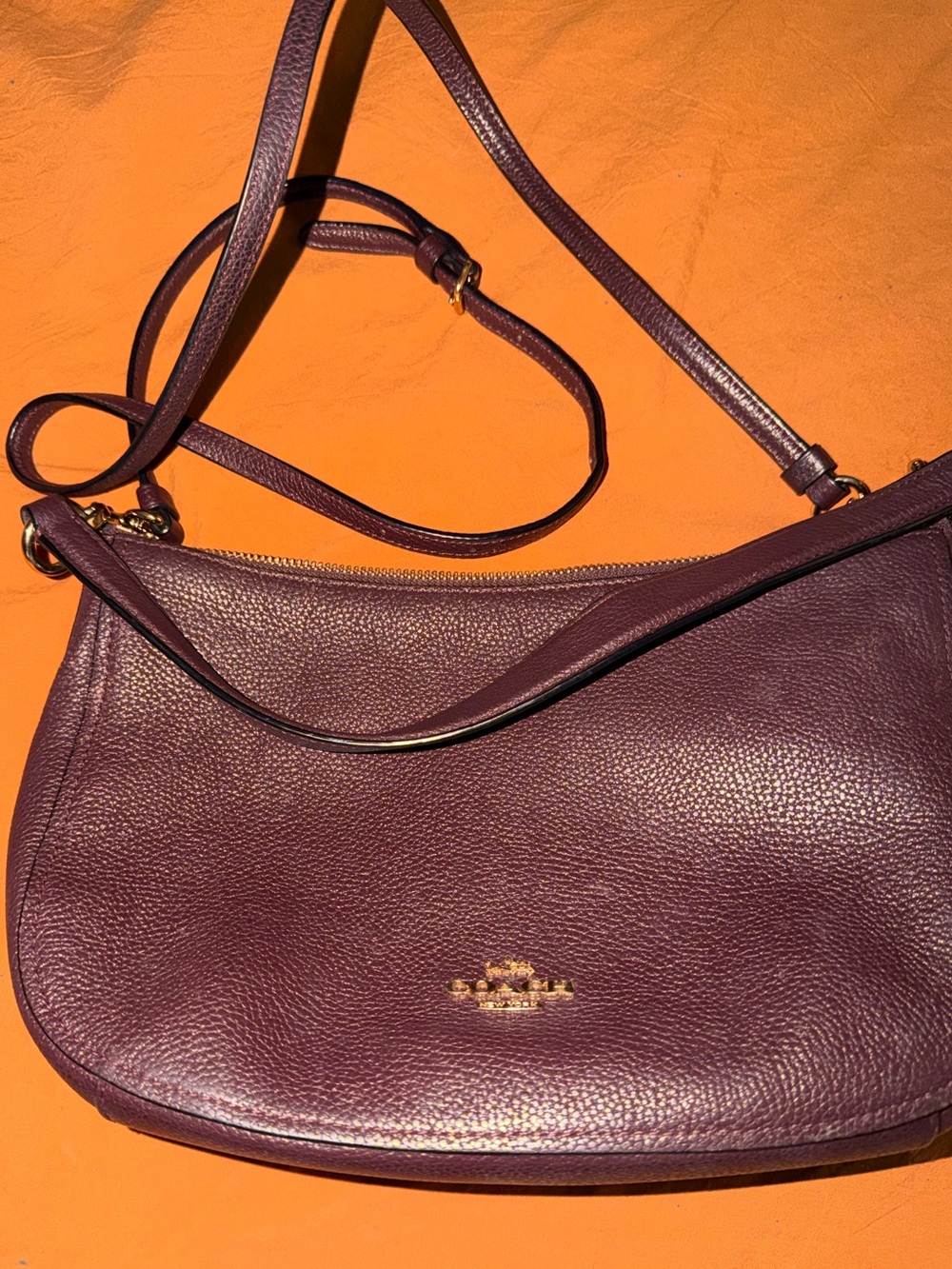 Coach Plum Pebbled Leather Crossbody with Gold Hardware